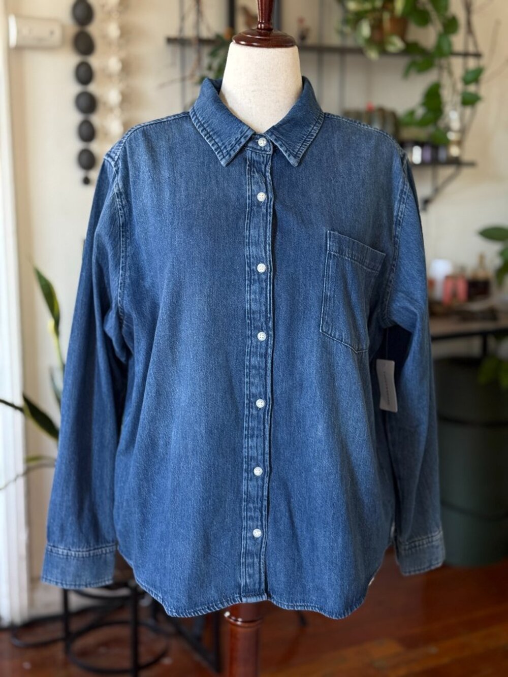 NWT Lucky Brand Denim Shirt Medium Indigo XL 100% Cotton Oversized Button Up